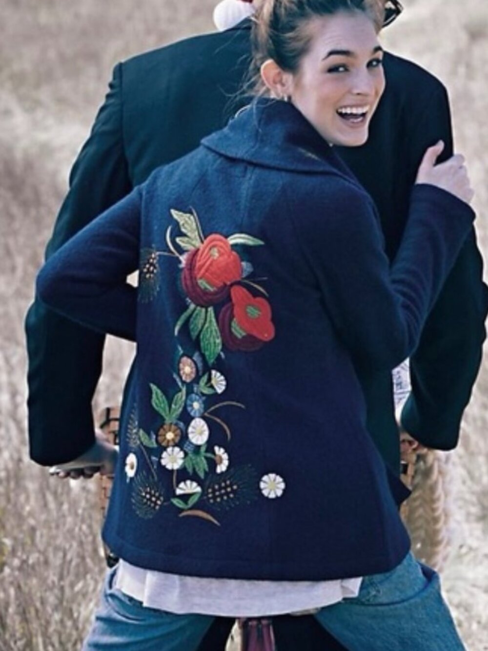Anthropologie Angel of the North Embroidered Wool Sweater Blazer